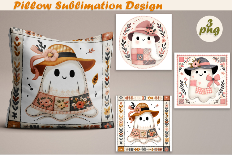 Fany Halloween Patchwork Ghost| Pillow Sublimation Design