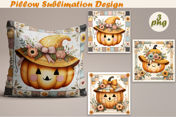 Fall patchwork pumpkin | Pillow Sublimation Design