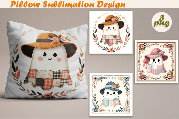 Fany Halloween Patchwork Ghost| Pillow Sublimation Design