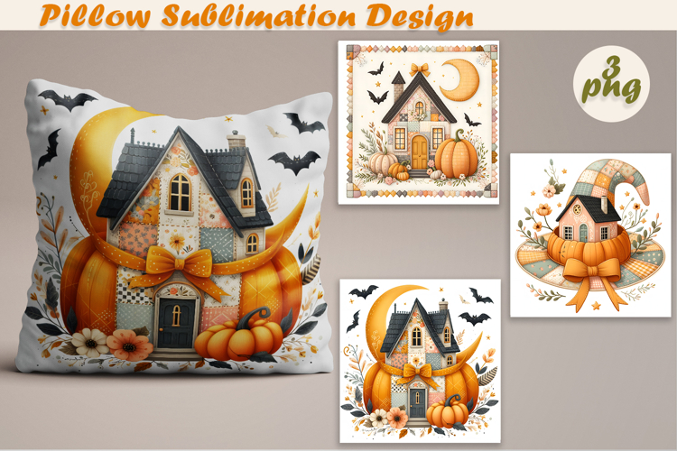 Fall patchwork pumpkin | Pillow Sublimation Design