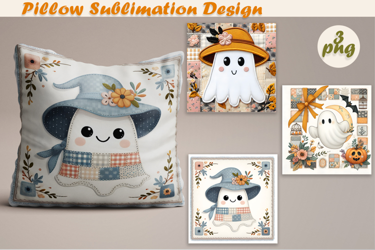 Fany Halloween Patchwork Ghost| Pillow Sublimation Design