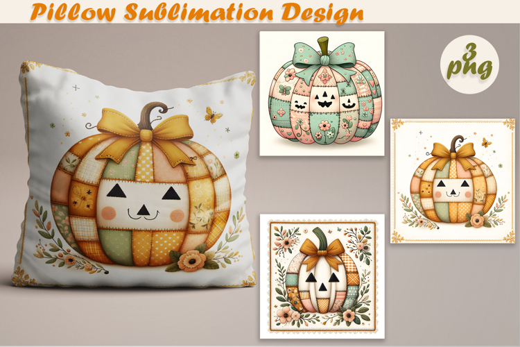 Fall patchwork pumpkin | Pillow Sublimation Design