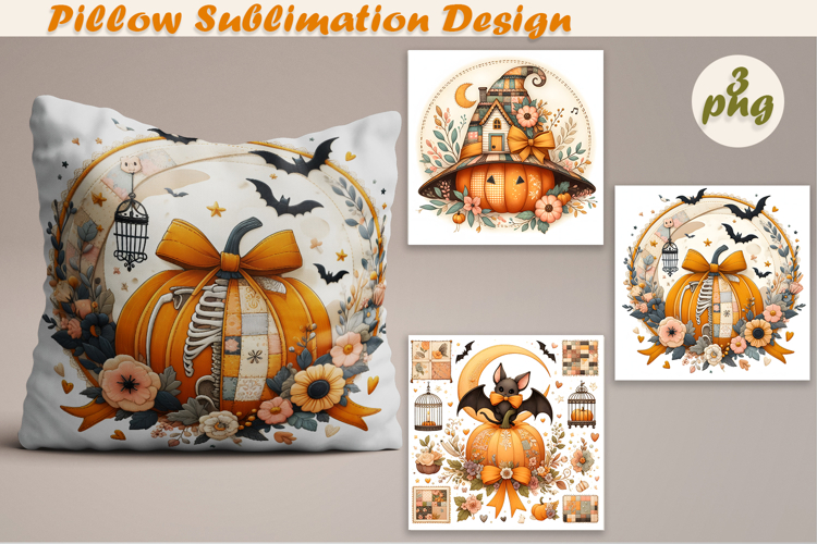 Fall patchwork pumpkin | Pillow Sublimation Design