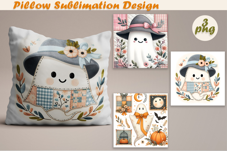 Fany Halloween Patchwork Ghost| Pillow Sublimation Design