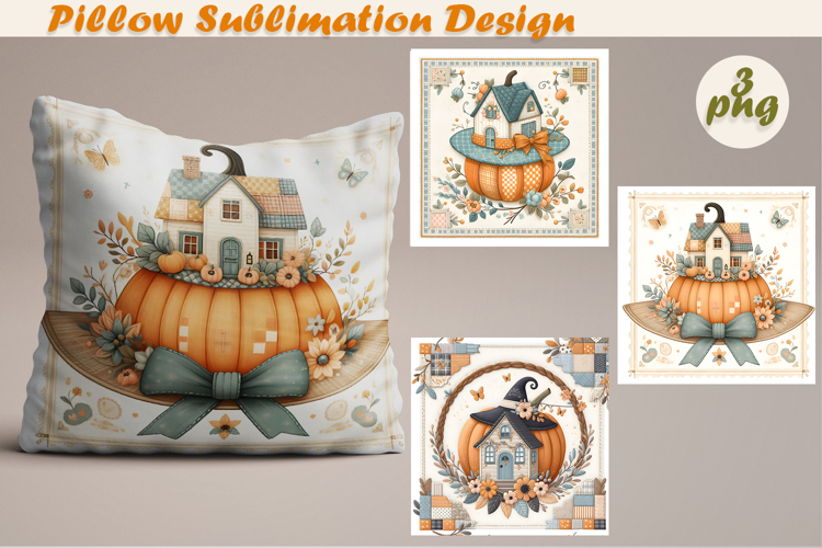 Fall patchwork pumpkin | Pillow Sublimation Design