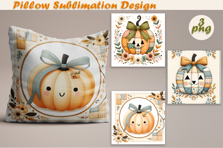 Fall patchwork pumpkin | Pillow Sublimation Design