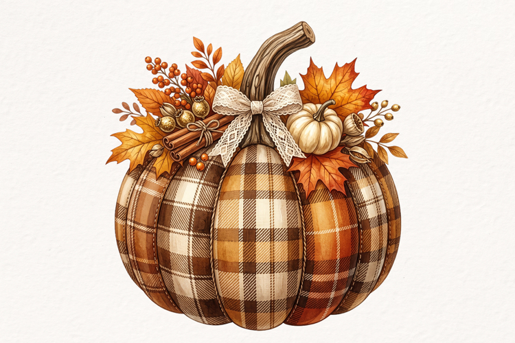 autumn Plaid Pumpkin PNG