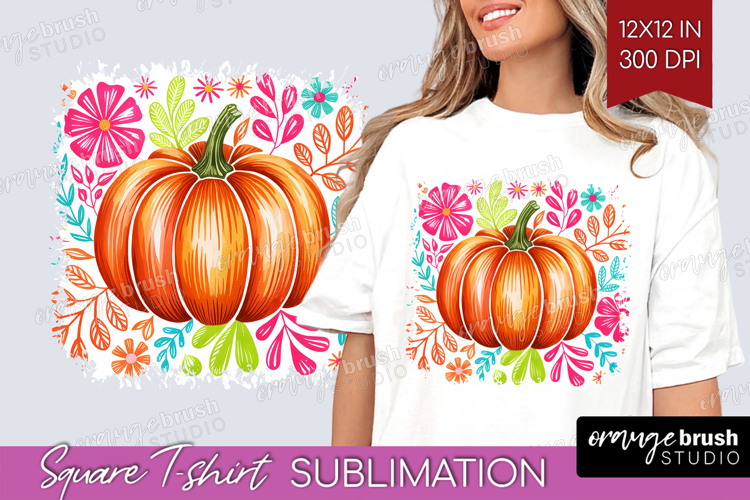 Autumn Pumpkin Square Tshirt Background - Fall Pumpkin, PNG example image 1