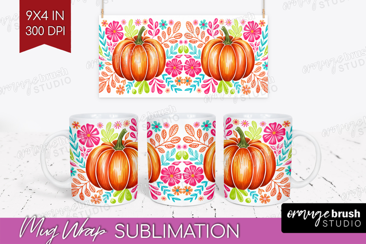 Autumn Pumpkin Mug Wrap - Fall Pumpkin, Mug PNG Sublimation example image 1