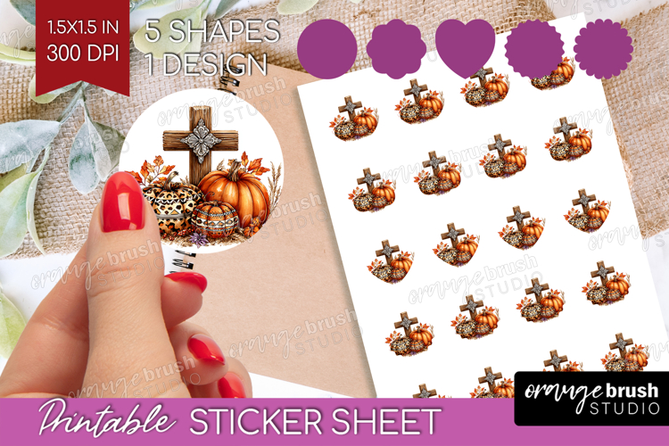 Autumn Pumpkin Round Sticker - Fall Pumpkin, Printable Sheet