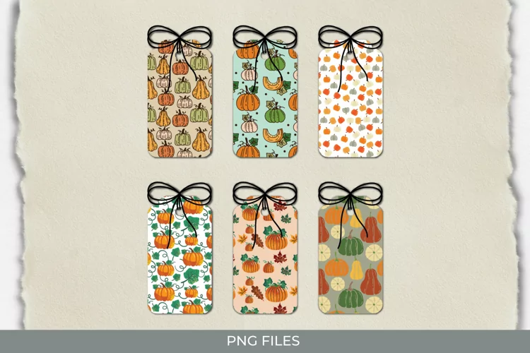 Autumn Leaves and Pumpkin Seamless Pattern Tags