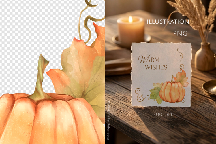 Autumn Pumpkin & Fall Leaves PNG Clipart