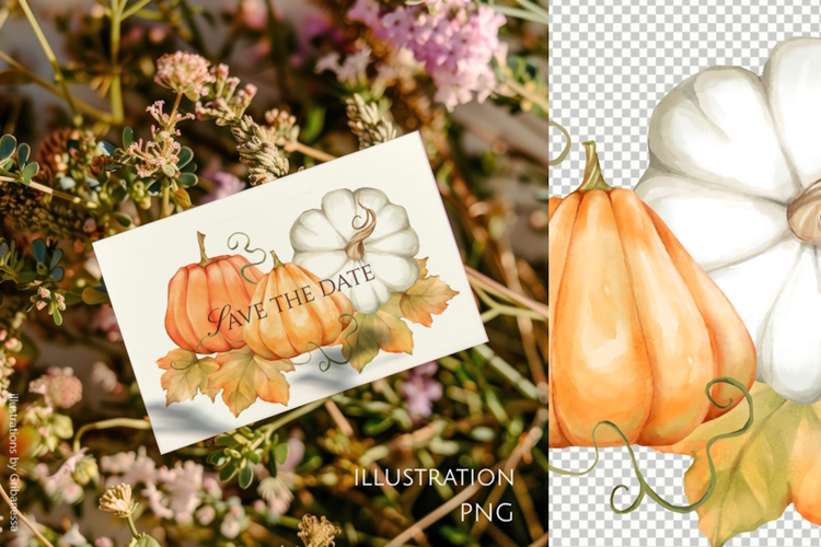 Autumn Pumpkin & Leaves Composition PNG