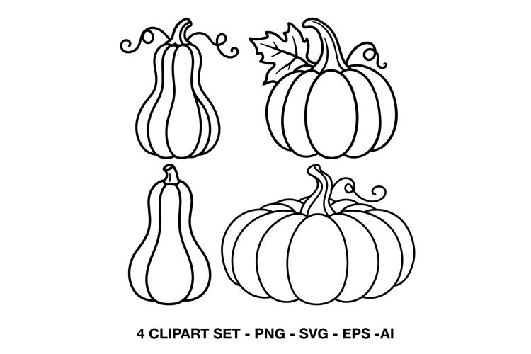 Pumpkin and gourd line art illustrations with clean black outlines