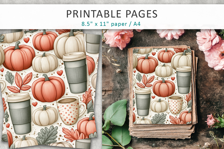 Autumn Digital Paper, Pumpkin Junk Journal