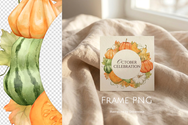 Autumn Pumpkin Round Frame PNG