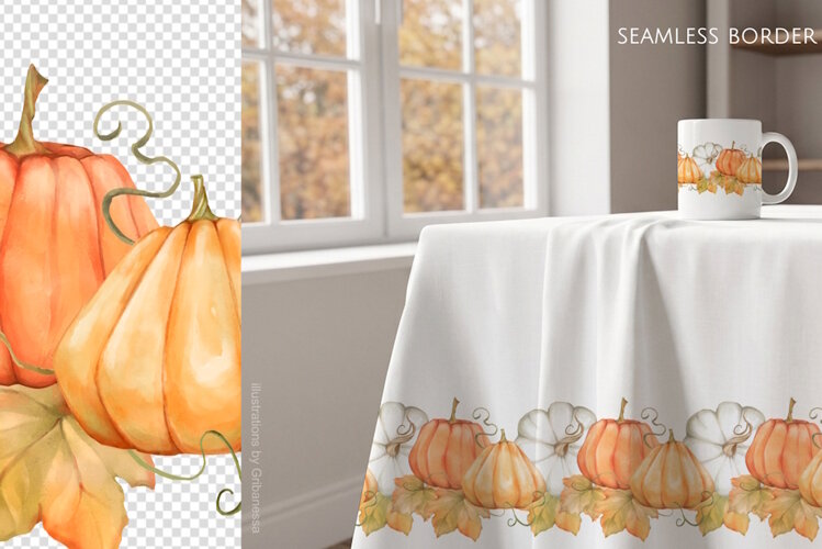 Autumn Pumpkin Seamless Border PNG example image 1