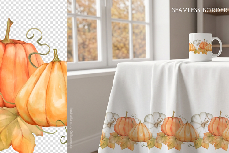 Autumn Pumpkin Seamless Border PNG
