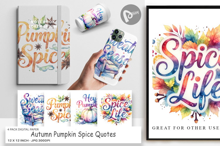 Autumn Pumpkin Spice Quotes Digital Paper