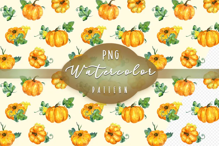 Autumn Pumpkins hand-drawn watercolor seamless pattern