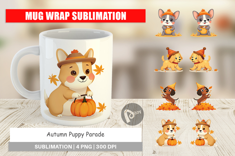 Mug Wrap Autumn Puppy Parade