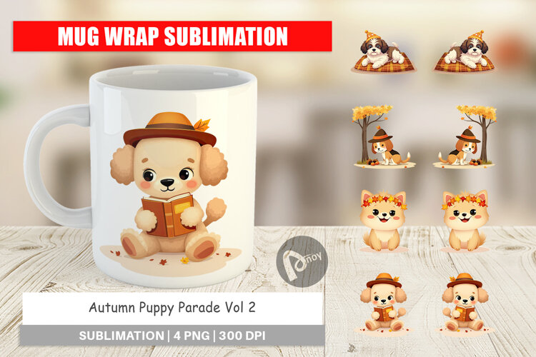 Mug Wrap Autumn Puppy Parade example image 1