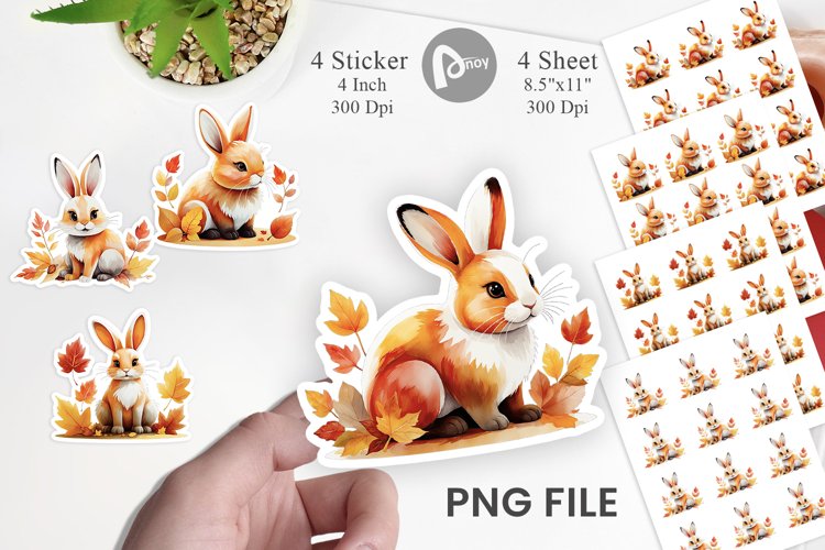 Autumn Rabbit Watercolor Sticker