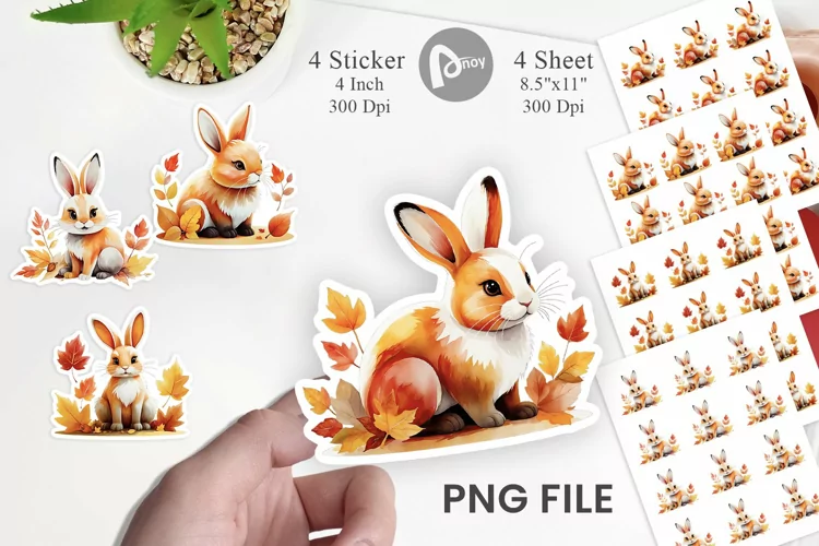 Autumn Rabbit Watercolor Sticker