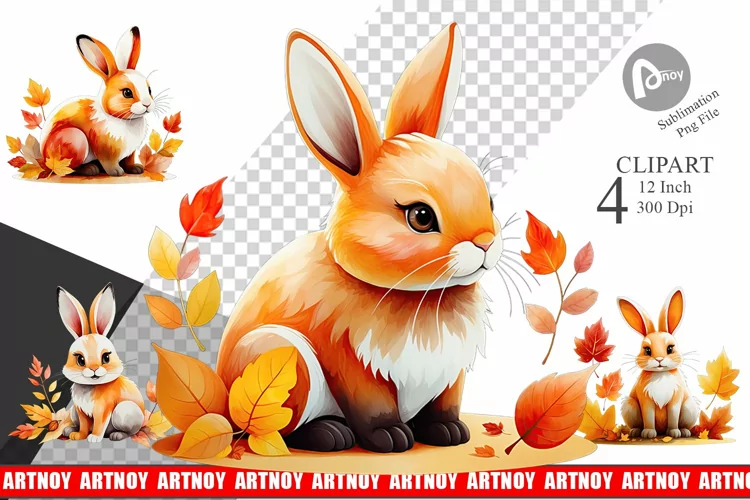 Autumn Rabbit Watercolor Clipart