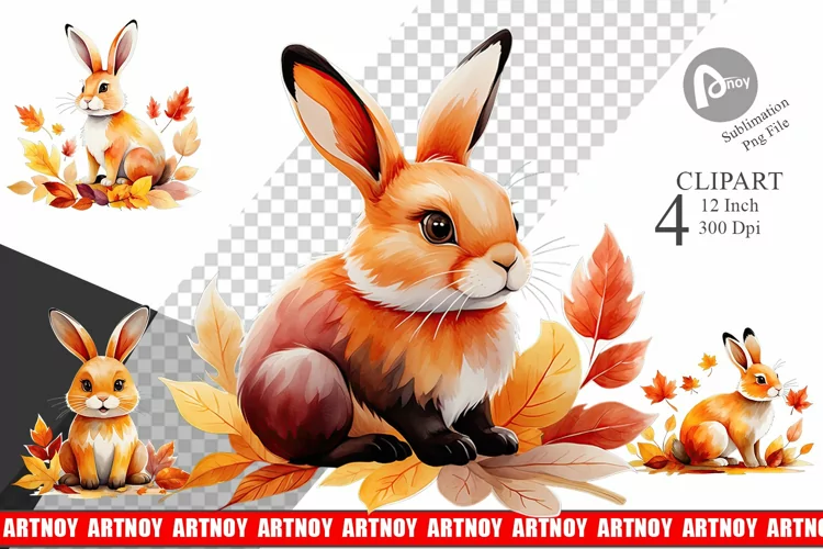 Autumn Rabbit Watercolor Clipart