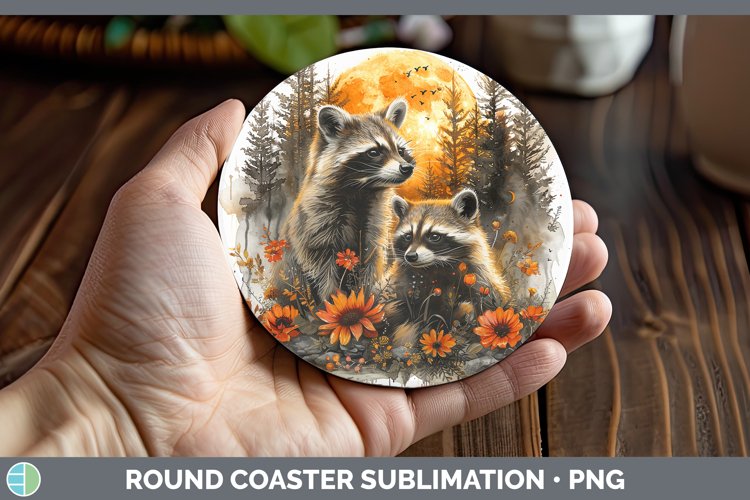 Autumn Raccoon Round Coaster Sublimation Coaster Designs