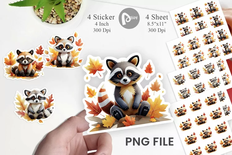 Autumn Raccoon Watercolor Sticker