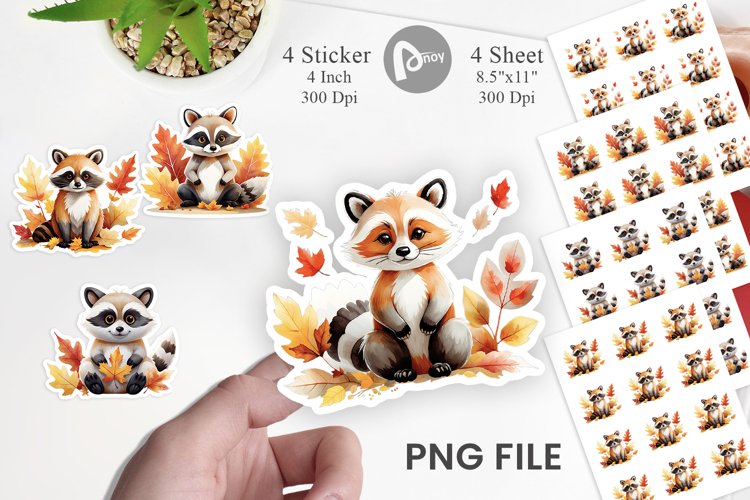 Autumn Raccoon Watercolor Sticker