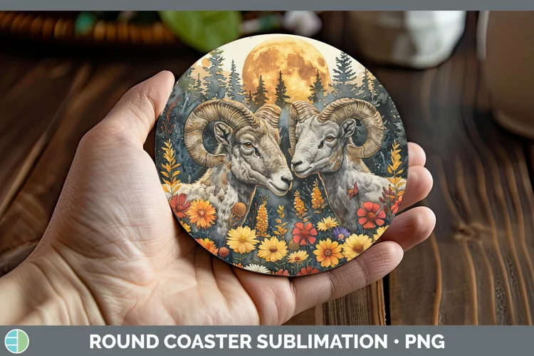 Autumn Ram Round Coaster Sublimation Coaster Designs
