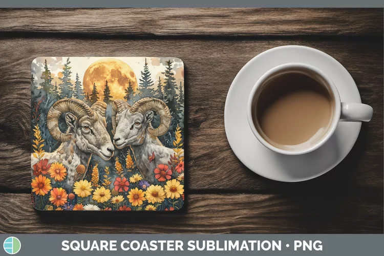 Autumn Ram Square Coaster Sublimation Coaster Designs