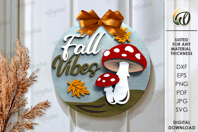 Autumn Round Sign Laser Cut. Fall wall decor SVG