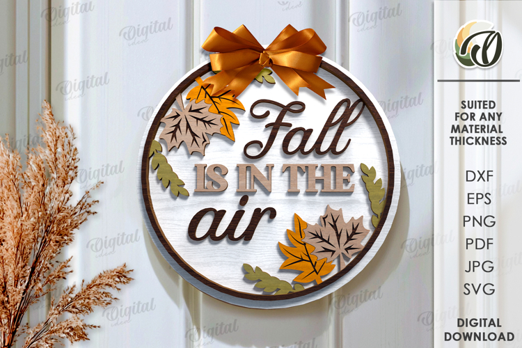 Autumn Round Sign Laser Cut. Fall wall decor SVG