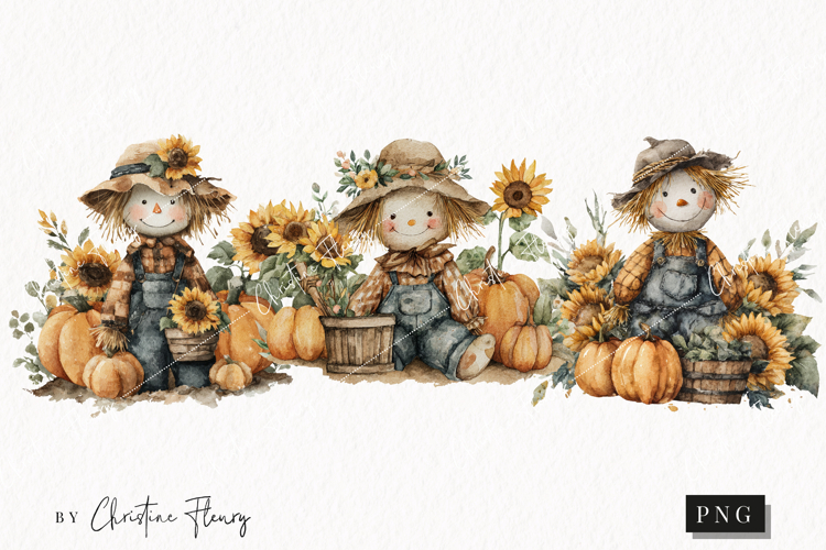 Watercolor Autumn Scarecrow Clipart | Fall Png