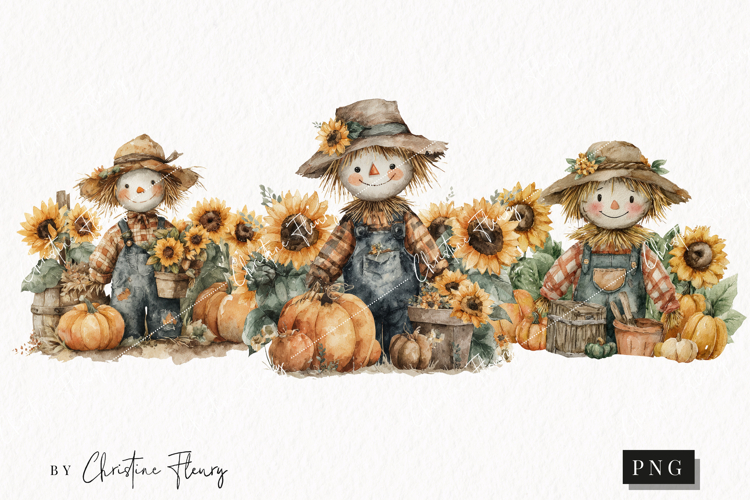 Watercolor Autumn Scarecrow Clipart | Fall Png