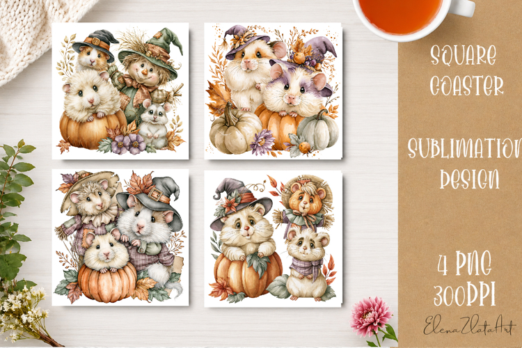 Autumn Scarecrow Coaster PNG | Watercolor Fall Scarecrow