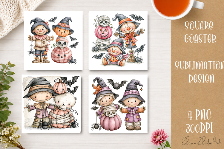 Autumn Scarecrow Coaster PNG | Watercolor Fall Scarecrow