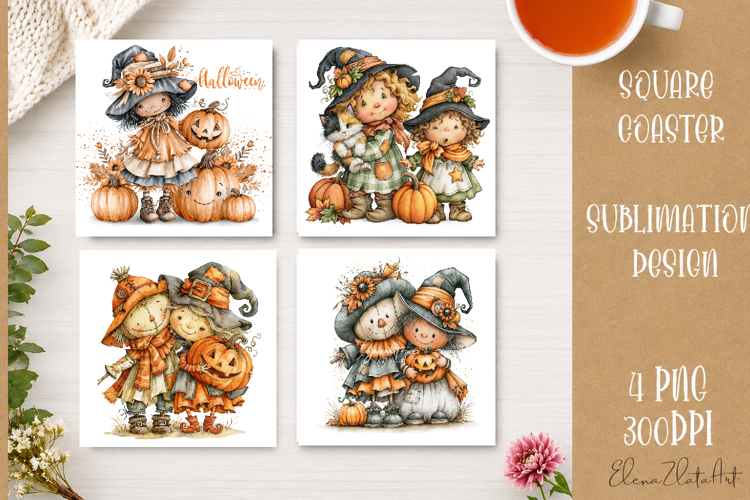 Autumn Scarecrow Coaster PNG | Watercolor Fall Scarecrow