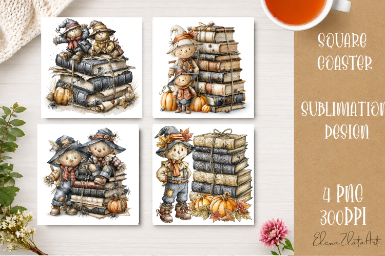 Autumn Scarecrow Coaster PNG | Watercolor Fall Scarecrow