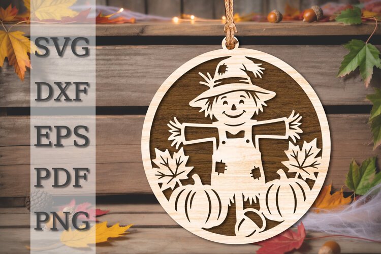 Autumn Scarecrow Pumpkin Ornament Laser Cut SVG example image 1