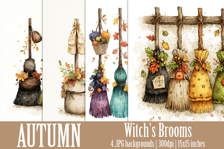 Autumn Backgrounds, Halloween Backgrounds, Witchs Brooms