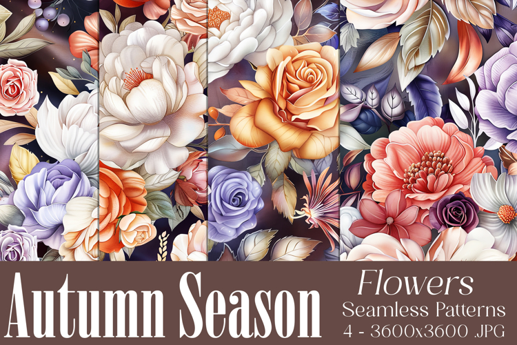 Autumn Floral Pattern, Fall Flowers Seamless Patterns, s1