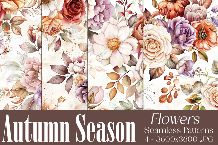 Autumn Floral Pattern, Fall Flowers Seamless Patterns, s10