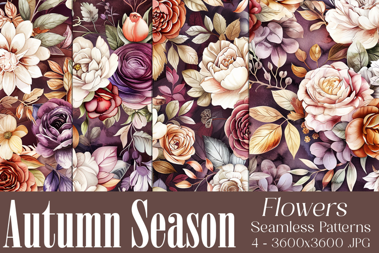 Autumn Floral Pattern, Fall Flowers Seamless Patterns, s11