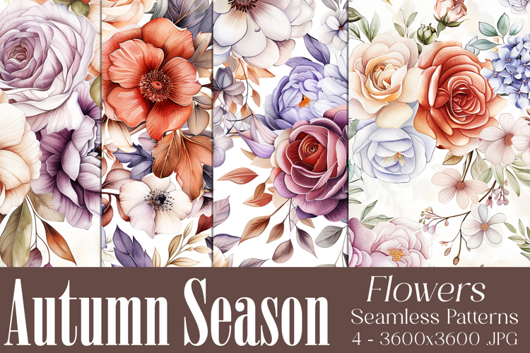 Autumn Floral Pattern, Fall Flowers Seamless Patterns, s12
