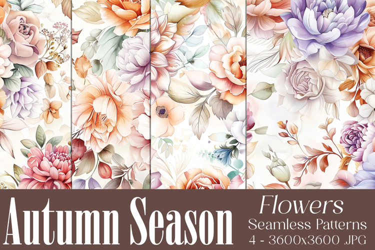 Autumn Floral Pattern, Fall Flowers Seamless Patterns, s13